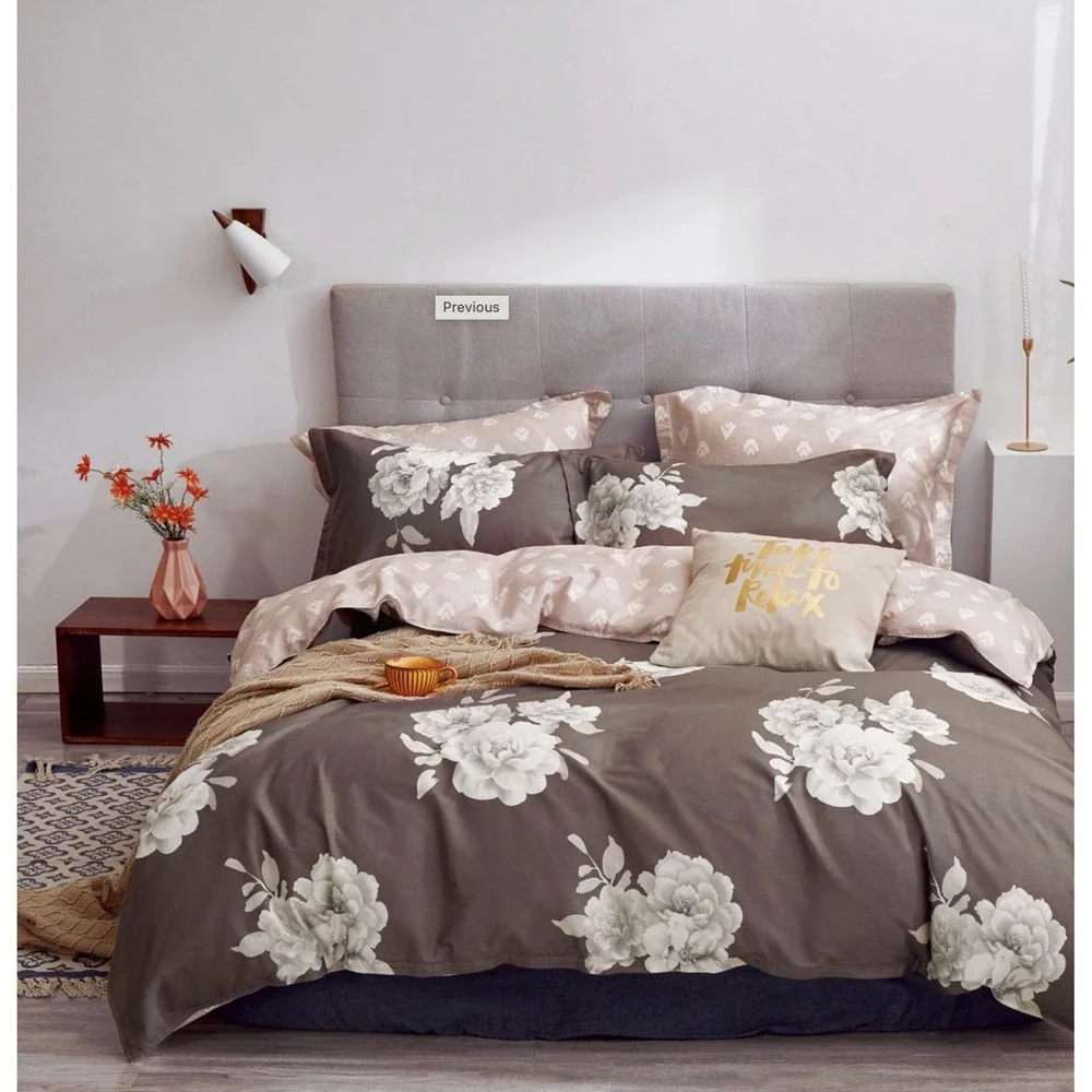 Marrisa Brown Floral 100% Cotton Comforter Set King Reversible Quiet‎ Luxury